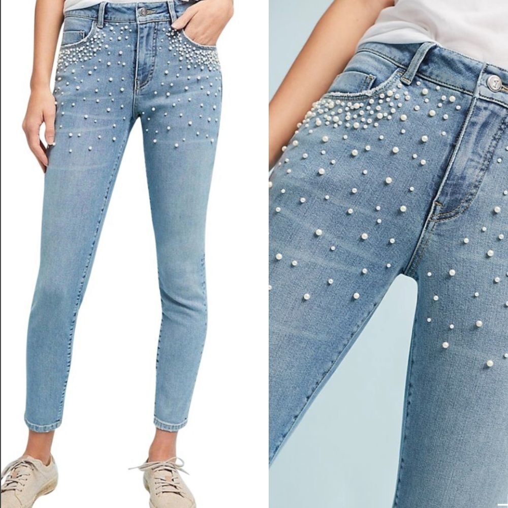 Pilcro Script High Rise Pearl Skinny Jeans 25